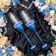 Royal blue wedding glasses for bride and groom